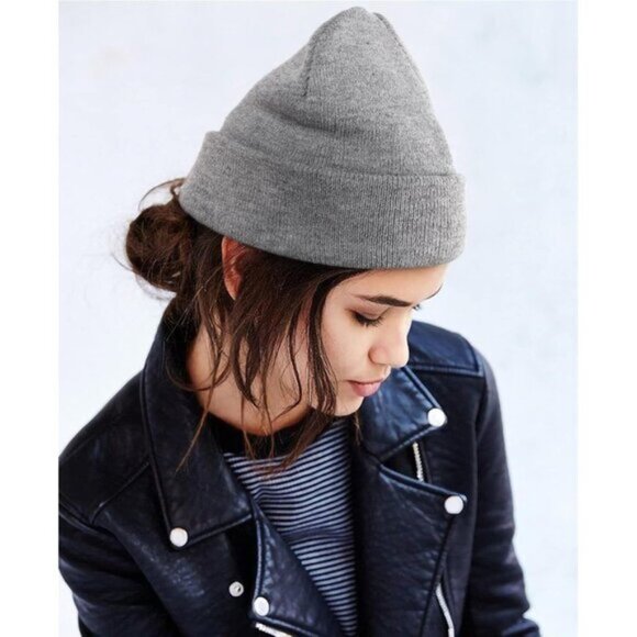 🆕 Women Grey Winter Beanie Hats Unisex Cotton Knitted Cuffed Slouchy Skull Cap - Picture 8 of 8